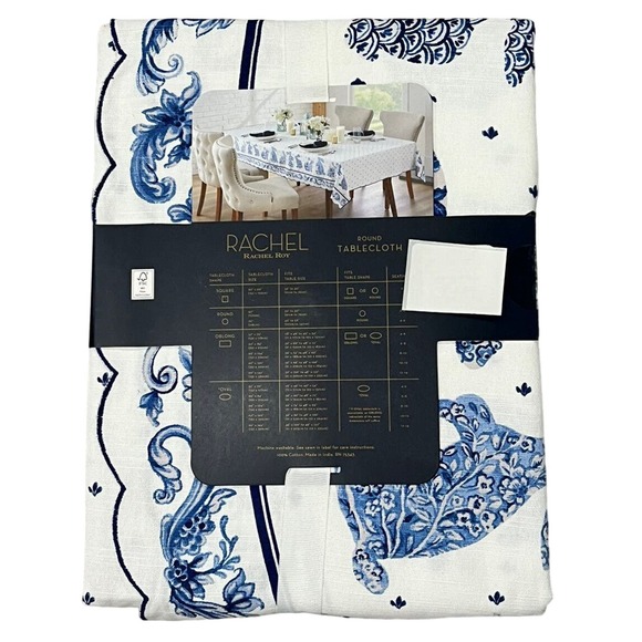 COPY - RACHEL ROY Chinoiserie Blue EASTER Bunny 70" Round 100% Cotton Tableclot… - Picture 6 of 6